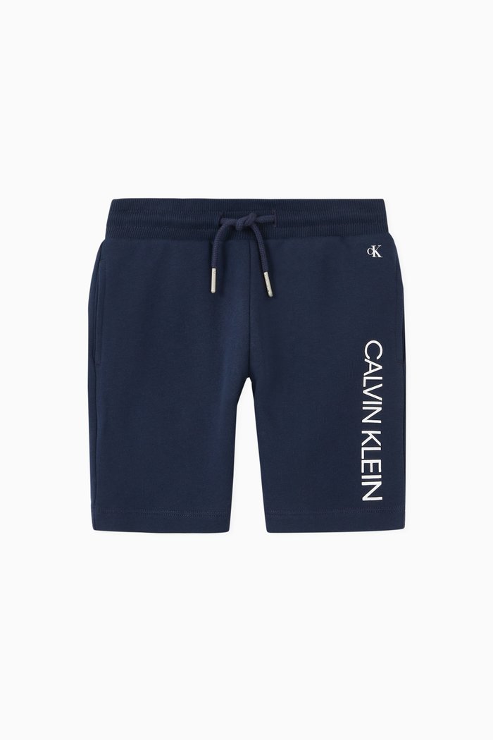 Institutional Logo Cotton Shorts, Blue