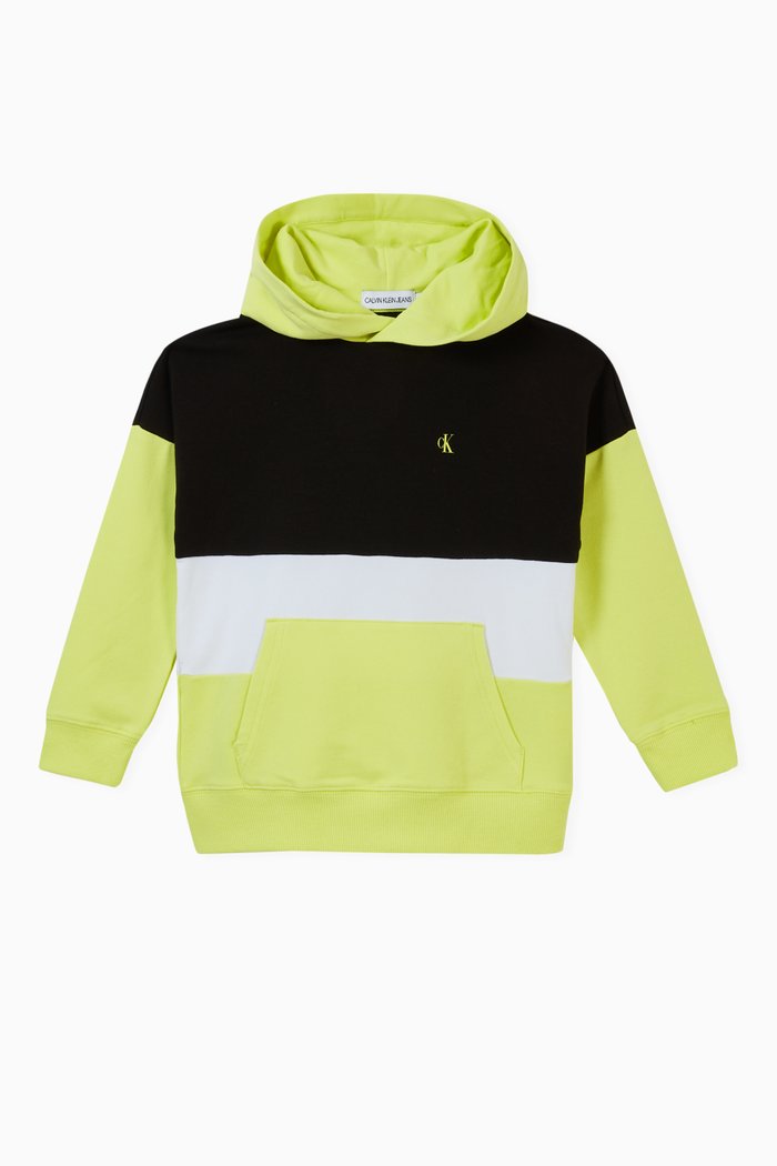 

Colour Block Logo Hoodie in Stretch Cotton Terry, Green