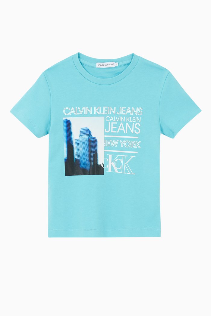 

Photo Print Logo T-Shirt in Organic Cotton, Blue