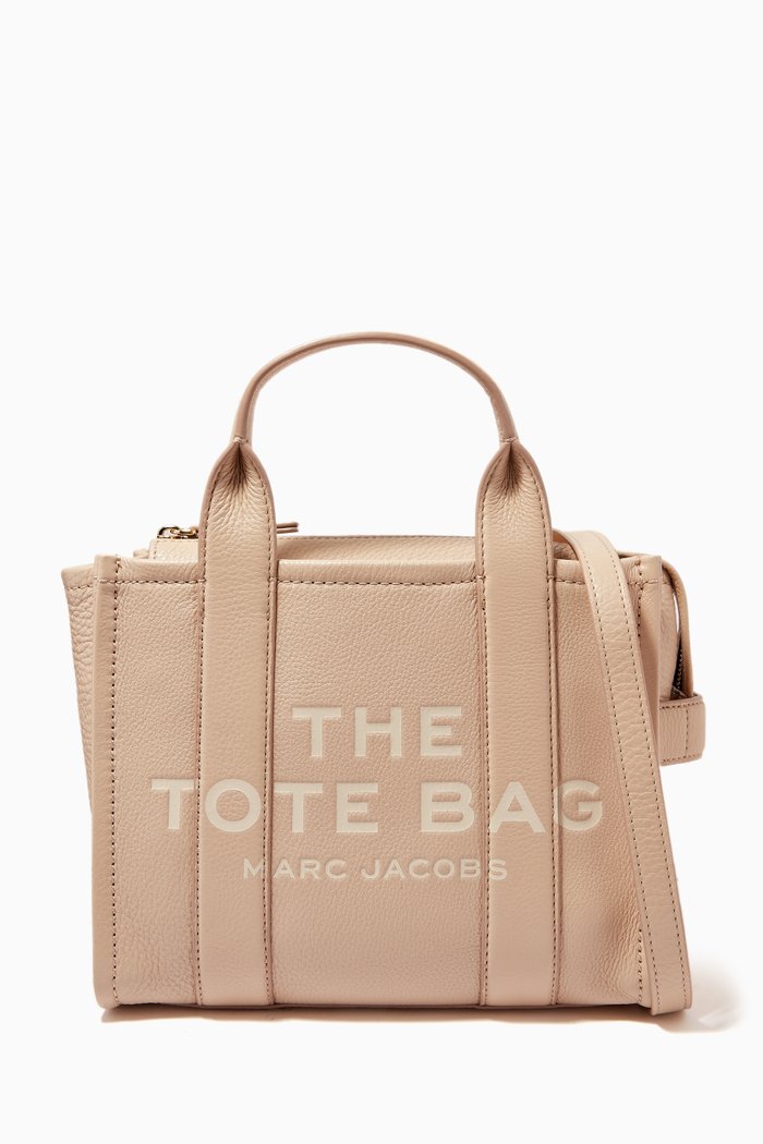 

Mini Traveler Tote Bag in Leather, Neutral