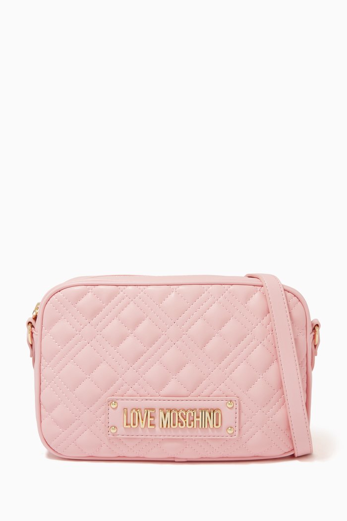 

Camera Bag in Quilted Faux Leather, Pink