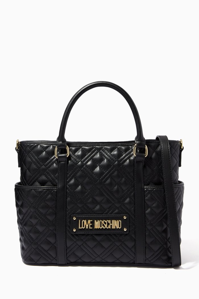 

Quilted Tote Bag in Faux Leather, Black