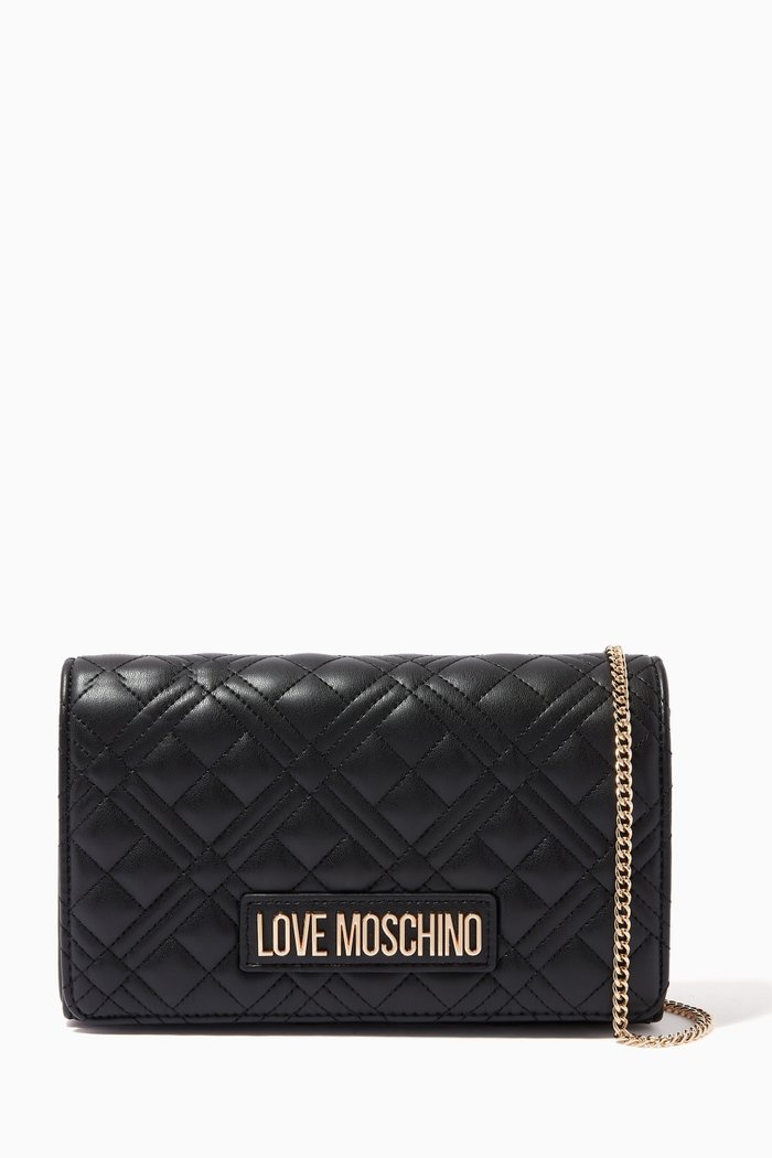 

Quilted Crossbody Bag in Faux Leather, Black