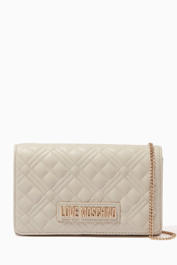 Quilted Crossbody Bag in Faux Leather, Neutral
