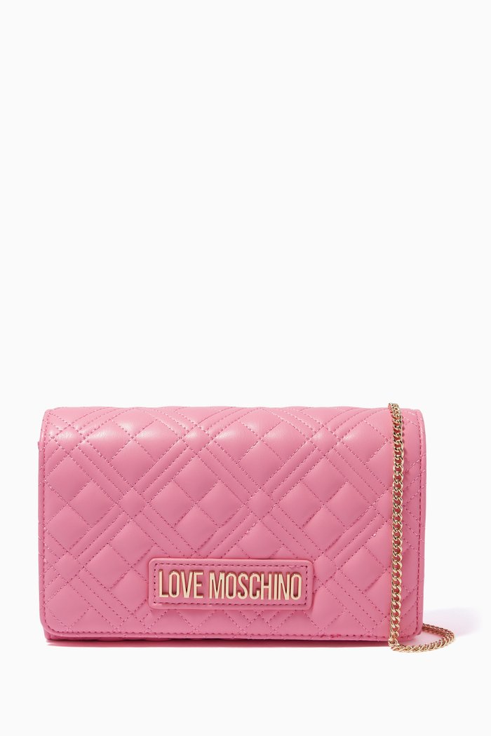 

Quilted Crossbody Bag in Faux Leather, Pink