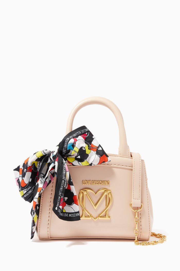 

Mini Top Handle Bag with Foulard Scarf in Faux Leather, Neutral