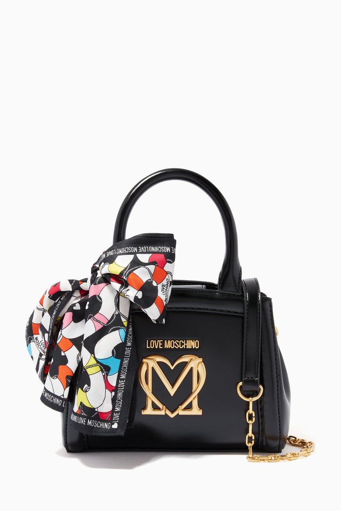 

Mini Top Handle Bag with Foulard Scarf in Faux Leather, Black