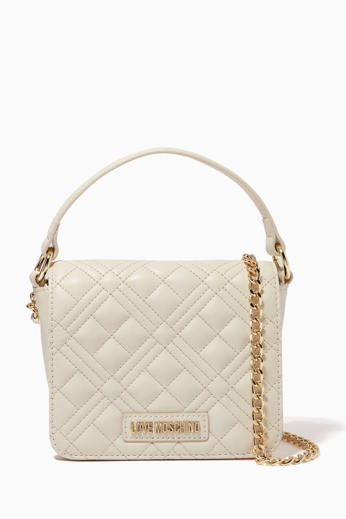 

Quilted Top Handle Bag in Faux Leather, Neutral