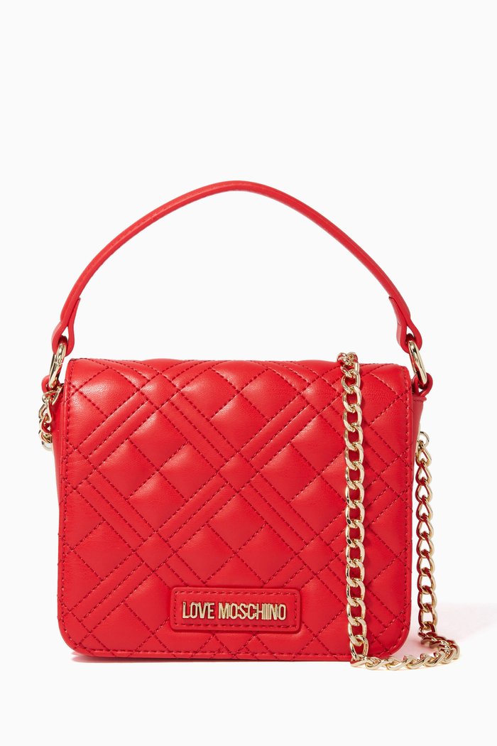 

Quilted Top Handle Bag in Faux Leather, Red