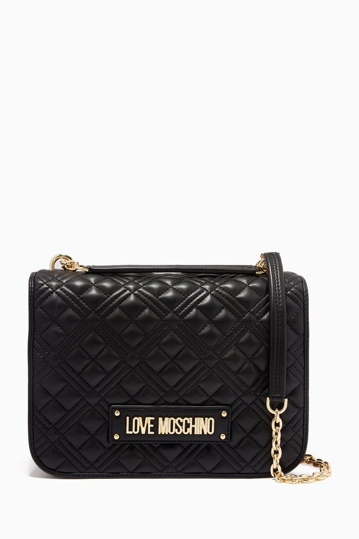 

Quilted Shoulder Bag in Faux Leather, Black