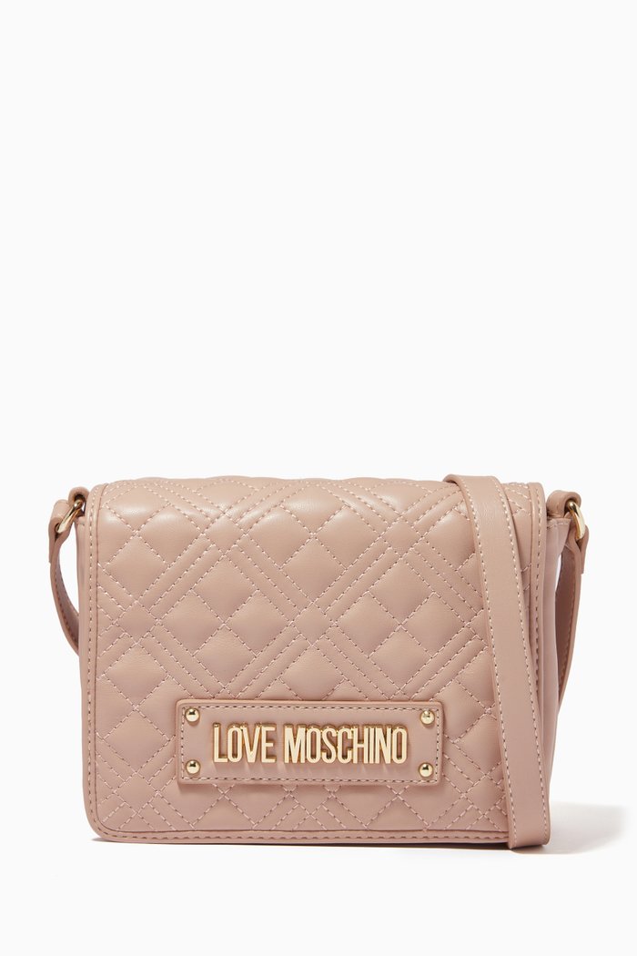

Quilted Shoulder Bag in Faux Leather, Neutral