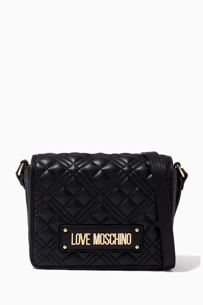 

New Shiny Quilted Shoulder Bag in Faux Leather, Black