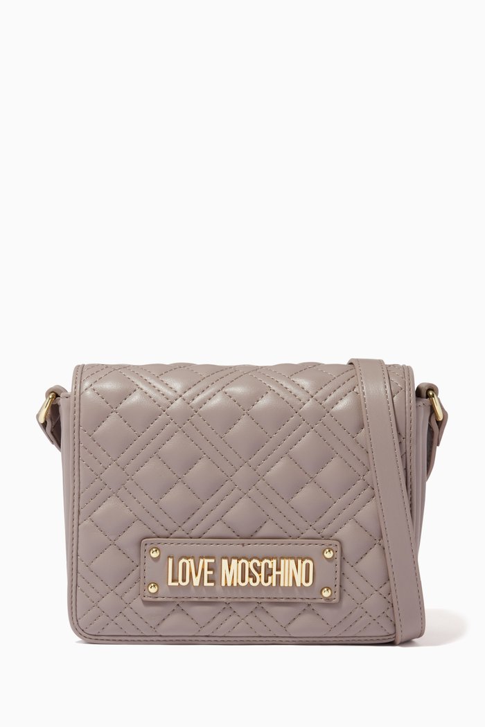 

New Shiny Quilted Shoulder Bag in Faux Leather, Grey