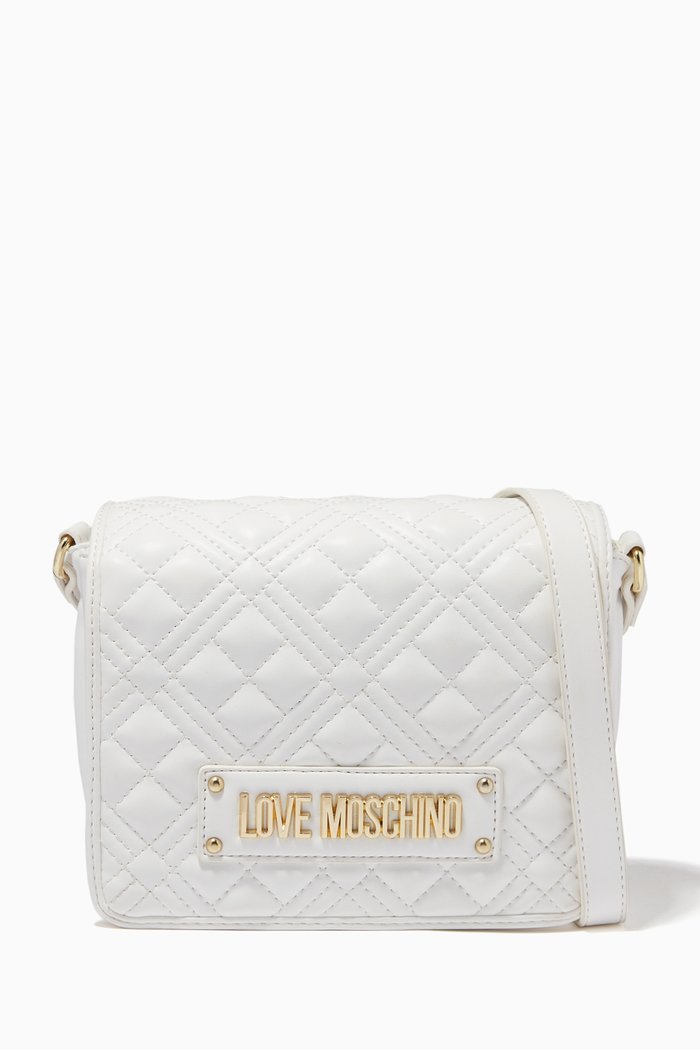 

Quilted Crossbody Bag in Faux Leather, White