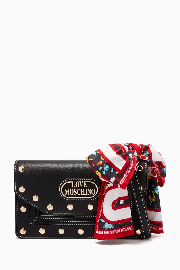 

Small Studded Crossbody Bag with Foulard, Black