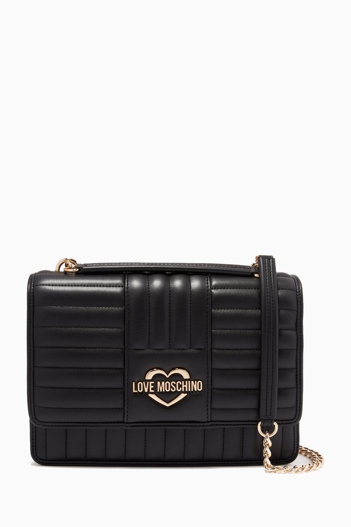 

Quilted Shoulder Bag in Faux Leather, Black