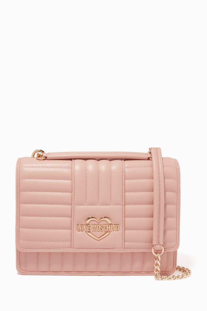 

Quilted Shoulder Bag in Faux Leather, Pink
