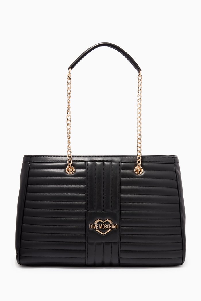 

Quilted Tote Bag in Faux Leather, Black