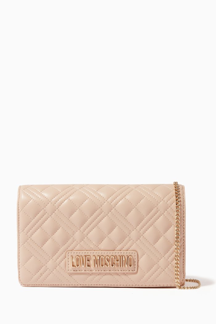 

New Shiny Quilted Crossbody Clutch in Faux Leather, Neutral