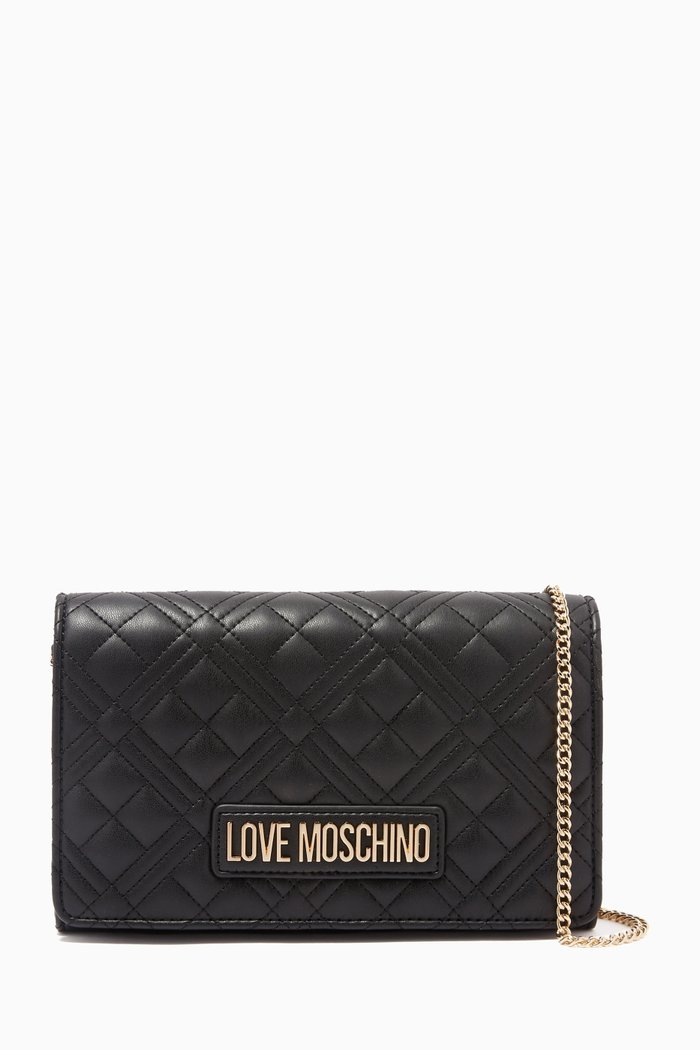 

Quilted Crossbody Bag in Faux Leather, Black