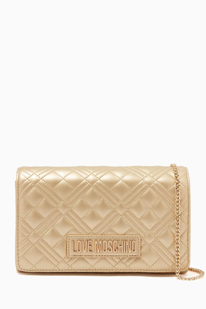 

Quilted Crossbody Bag in Faux Leather, Gold