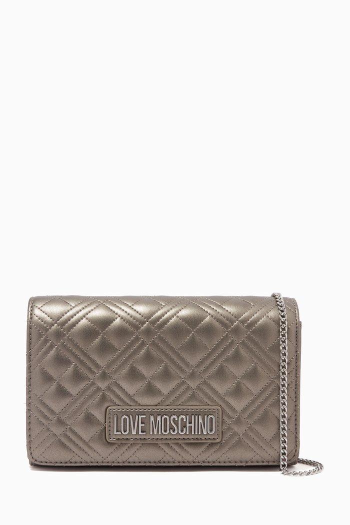 

Quilted Crossbody Bag in Faux Leather, Grey