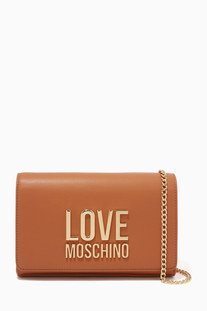 

Logo Detail Crossbody Bag in Faux Leather, Brown
