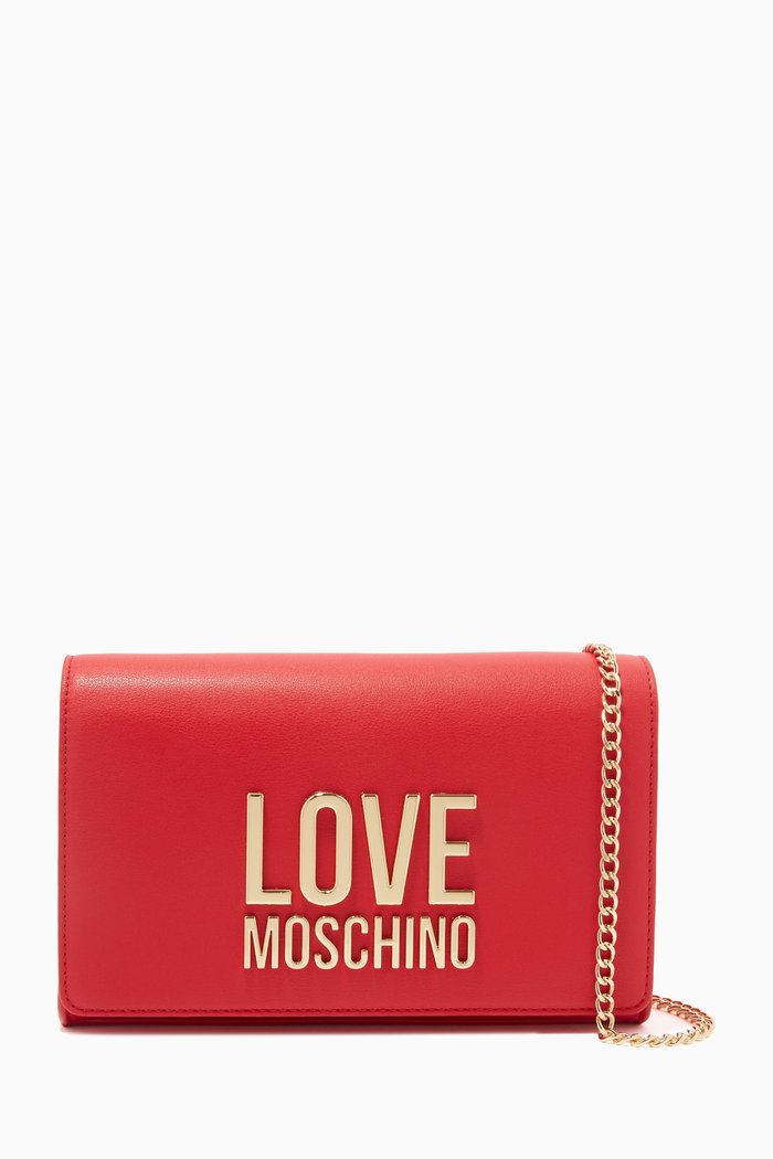 

Logo Detail Crossbody Bag in Faux Leather, Red