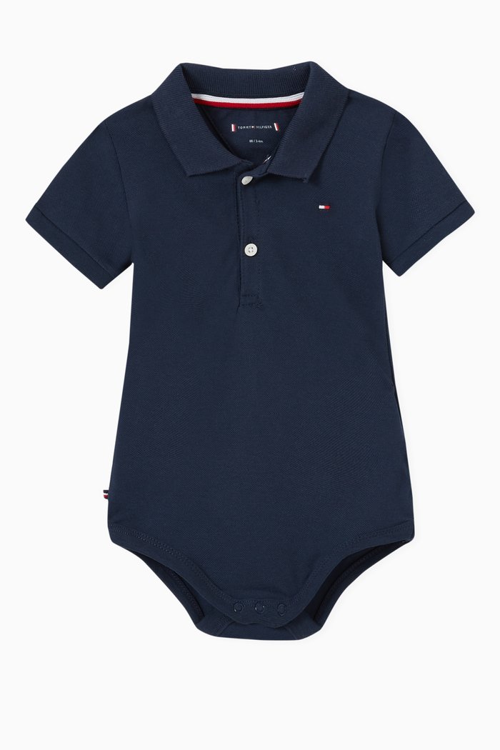 

Polo Bodysuit in Stretch Cotton Pique, Blue