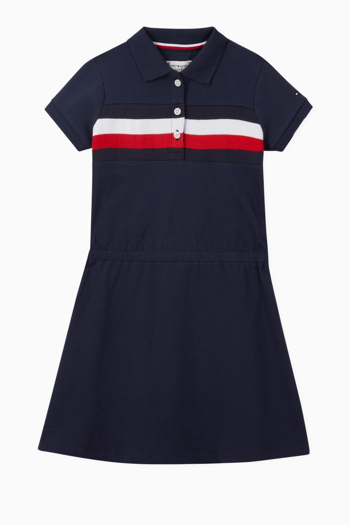 

Polo Dress in Stretch Organic Cotton Pique, Blue