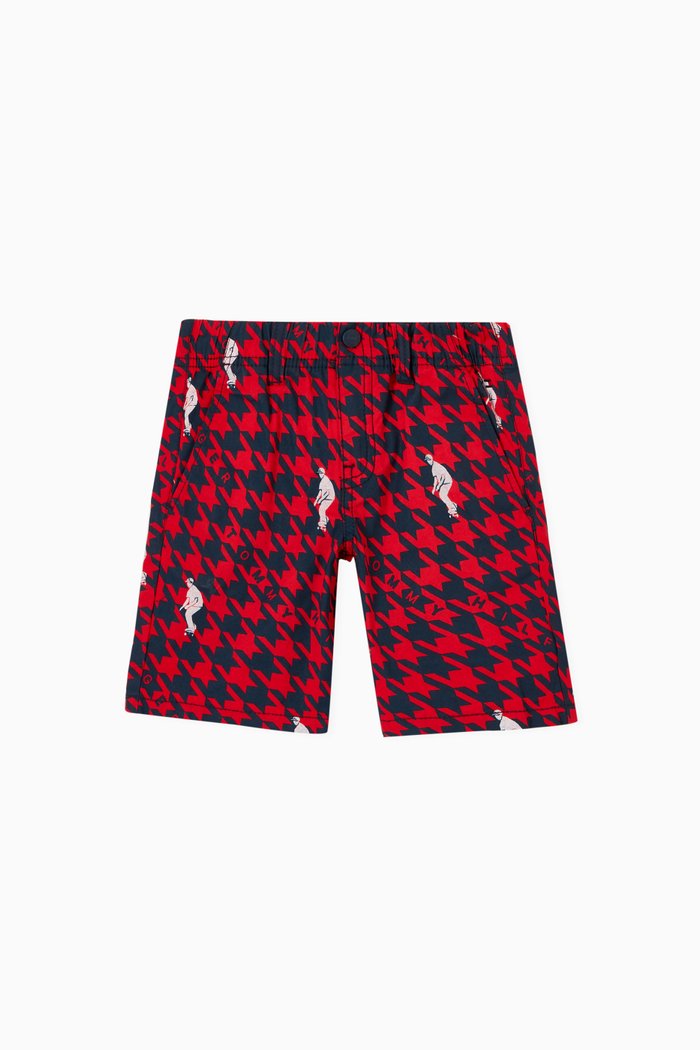 

Logo Print Relaxed Fit Skater Shorts in Stretch Organic Cotton, Red
