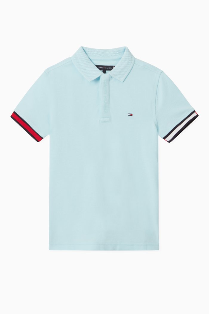 

Signature Tipped Cuff Polo Shirt in Organic Cotton Pique, Blue