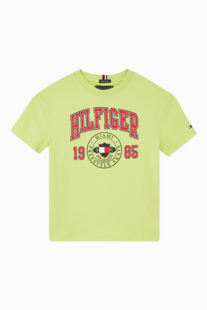 Contrast Collar T-shirt in Organic Cotton Jersey, Green
