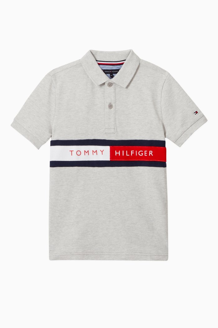 

Flag Logo Polo Shirt in Organic Cotton Pique, Grey
