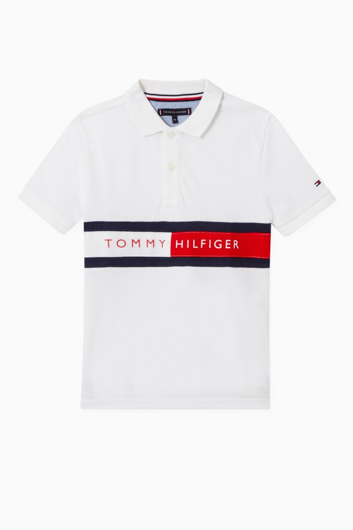 

Flag Logo Polo Shirt in Organic Cotton Pique, White