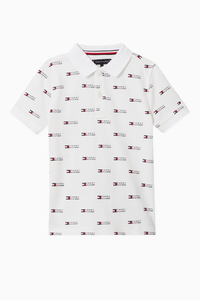 

All-Over Logo Print Polo Shirt in Organic Cotton Pique, White