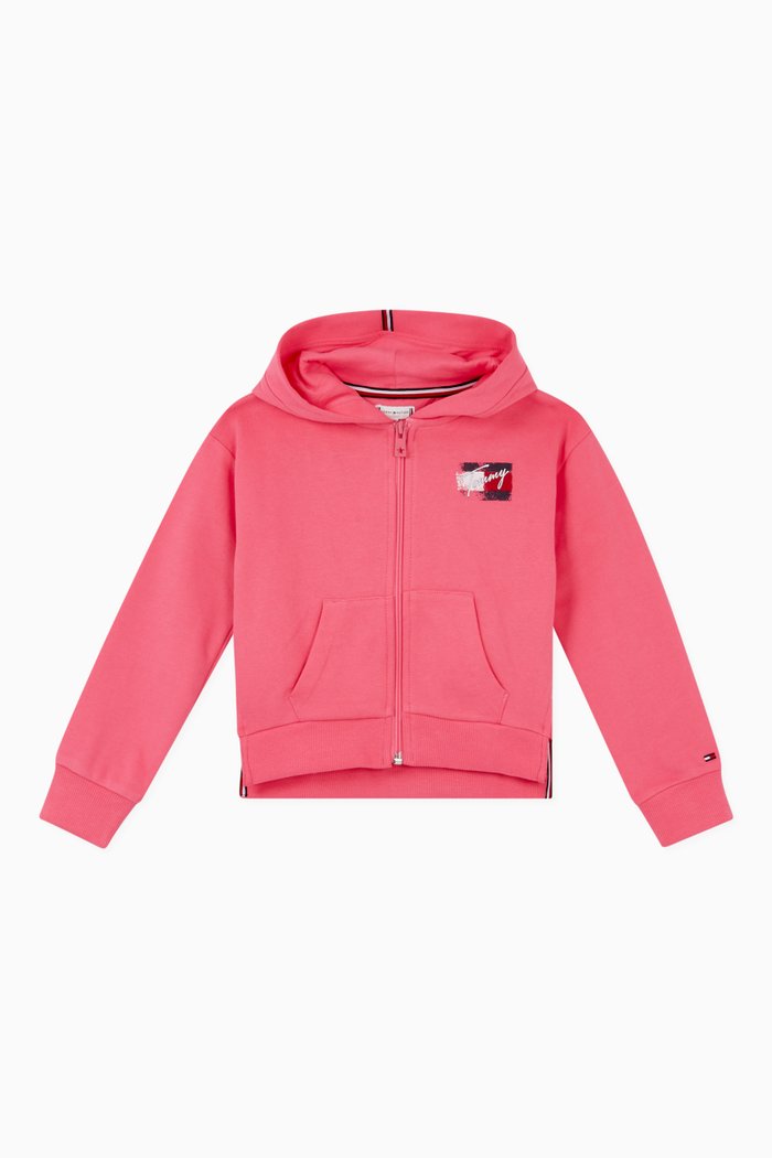 

Logo Print Hoodie in Organic Cotton Jersey, Pink