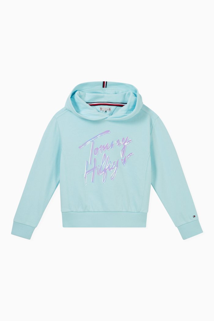 

Signature Logo Hoodie in Organic Cotton Blend Terry, Blue
