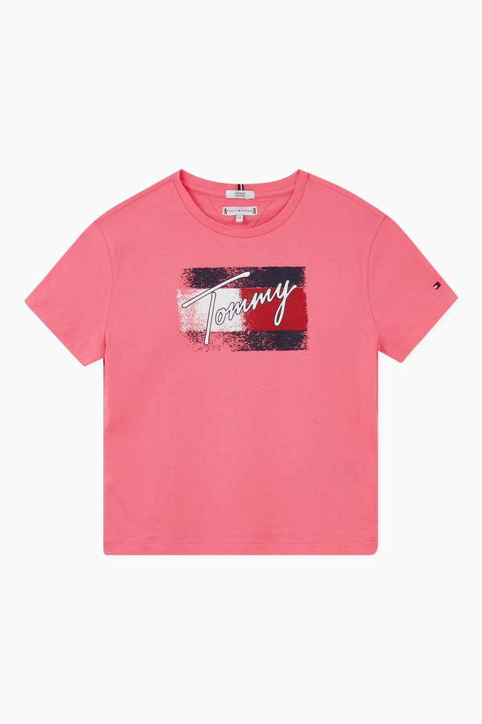 

Flag Print T-shirt in Organic Cotton Jersey, Pink