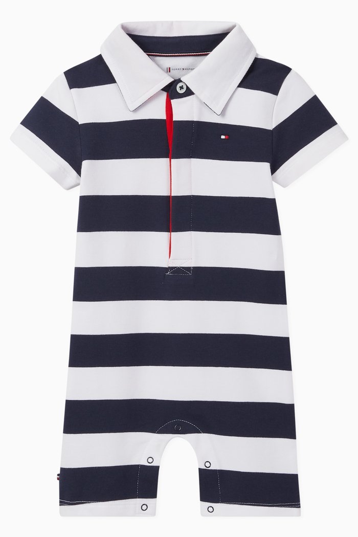 

Rugby Striped Bodysuit in Organic Cotton Jersey, Blue