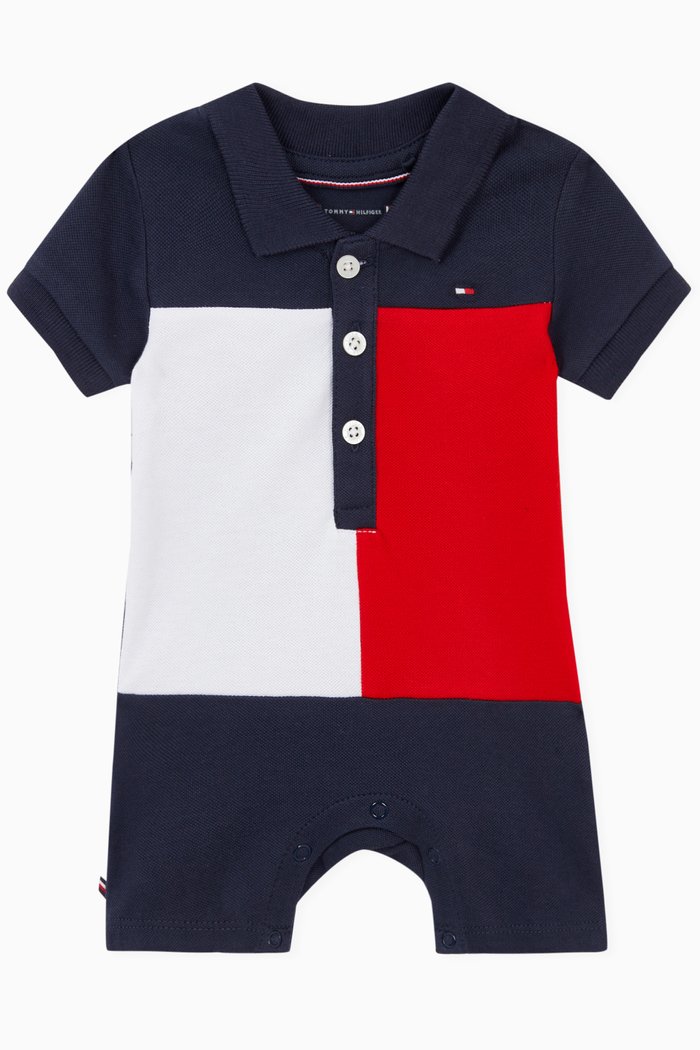 

Polo Bodysuit in Stretch Organic Cotton, Blue