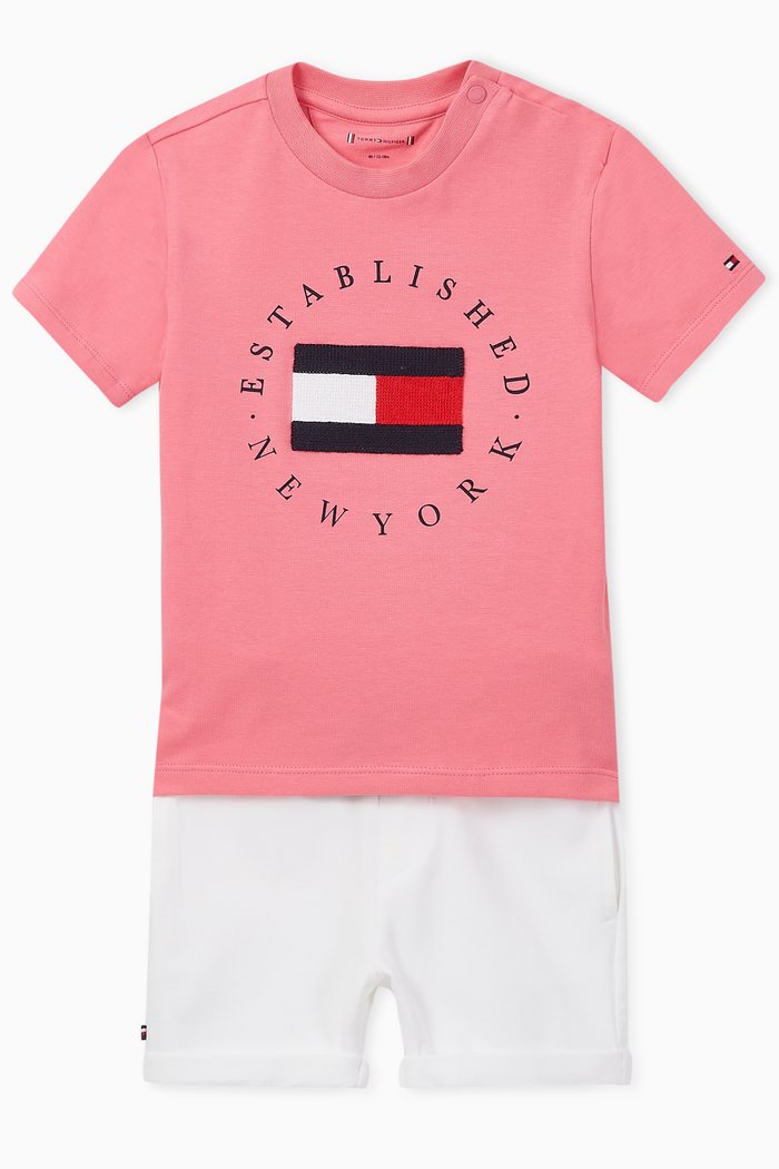 

Logo T-shirt & Shorts Set in Organic Cotton Jersey, Pink
