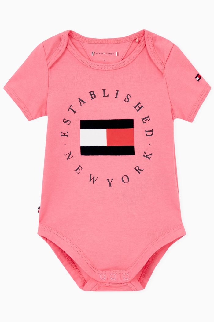 

Flag Logo Bodysuit in Stretch Organic Cotton, Pink