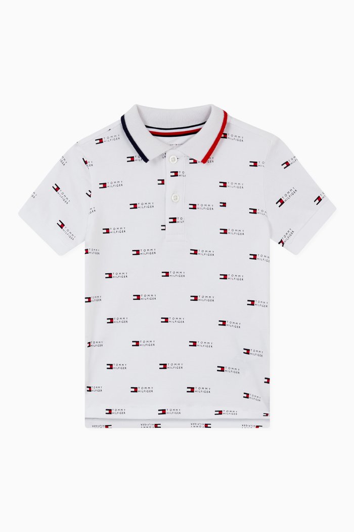 

Flag Polo Shirt in Cotton Pique, White