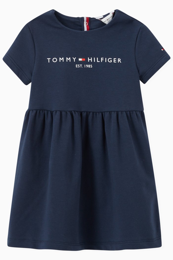 

Logo Print Dress in Organic Cotton Stretch, Blue