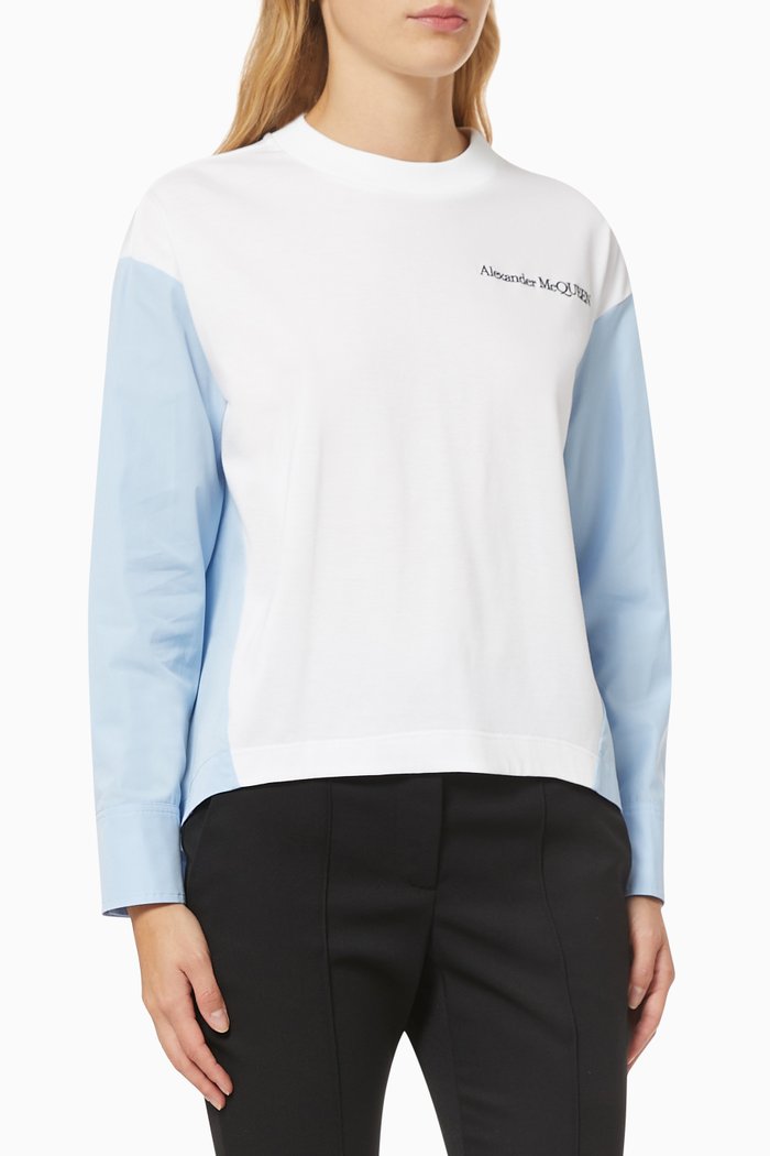 

Alexander McQueen Top in Jersey & Poplin, Silver