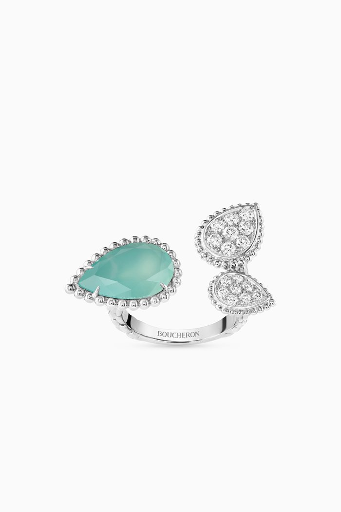 

Serpent Bohème Diamond & Aquaprase Ring in 18kt White Gold, 3 Motifs, Silver