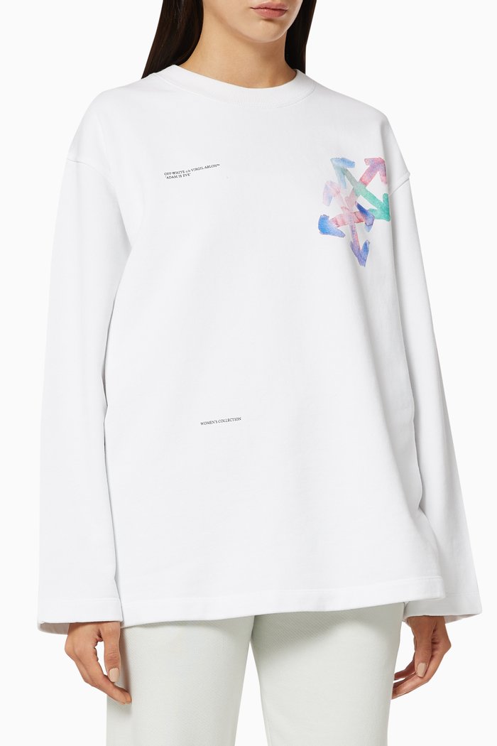 

Watercolor Arrows Cotton Sweatshirt, White