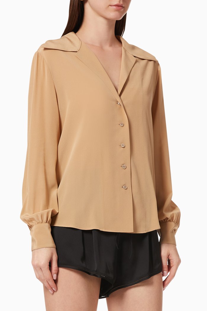

Open Collar Blouse in Silk Crepe De Chine, Neutral