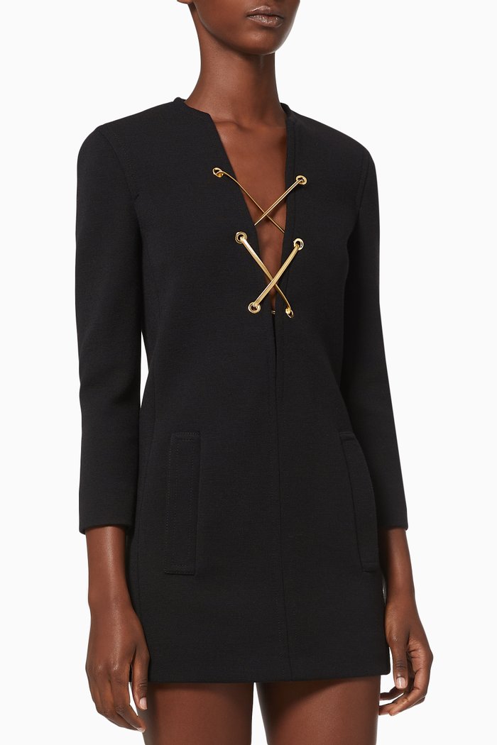 

Lace-up Mini Dress in Wool Jersey, Black